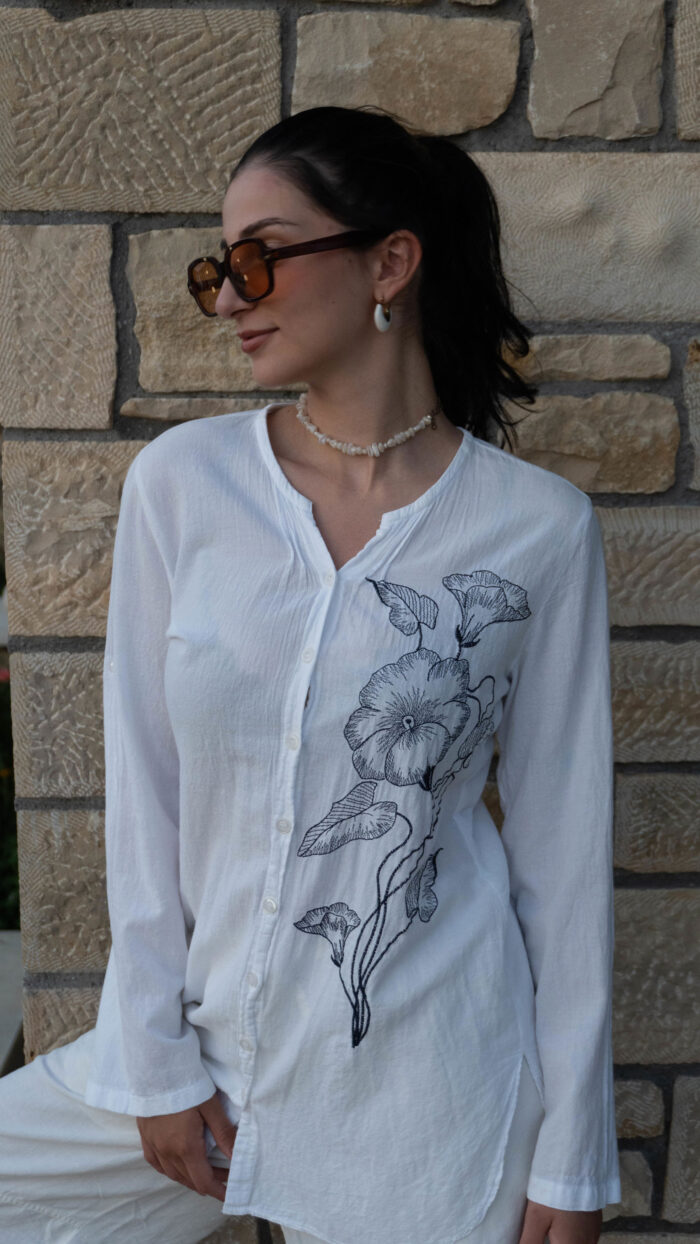 Риза с бродерия - Синьо цвете 100% памук 2012 - Image 3