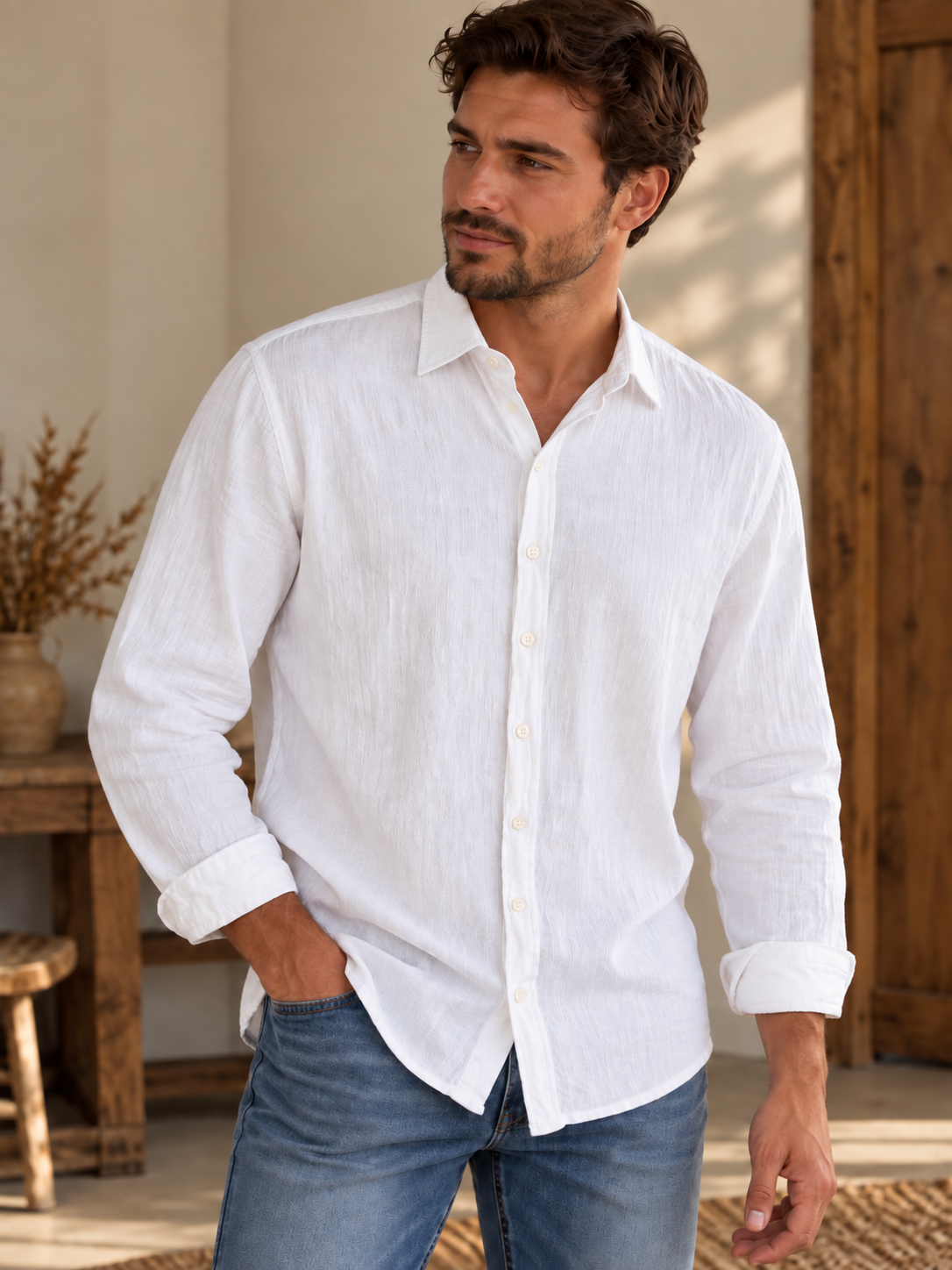 Кенарена риза с яка  класик 100% памук 1020