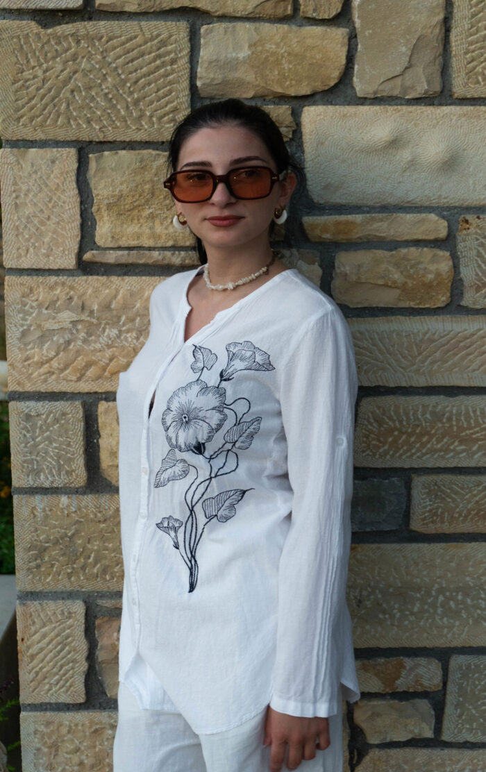 Риза с бродерия - Синьо цвете 100% памук 2012 - Image 2